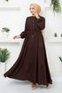 Halb Knopfleiste Kleid 2350BGS895-M Kaffee - Thumbnail