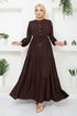 Halb Knopfleiste Kleid 2350BGS895-M Kaffee - Thumbnail