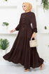 Halb Knopfleiste Kleid 2350BGS895-M Kaffee - Thumbnail