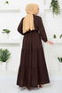 Halb Knopfleiste Kleid 2350BGS895-M Kaffee - Thumbnail