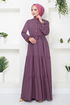 Halb Knopfleiste Kleid 2350BGS895-M Lila - Thumbnail