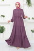 Halb Knopfleiste Kleid 2350BGS895-M Lila - Thumbnail