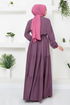 Halb Knopfleiste Kleid 2350BGS895-M Lila - Thumbnail