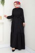 Half Buttoned Up Bürümcük Dress 402DVL897-M Black - Thumbnail