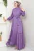 Half Buttoned Up Bürümcük Dress 402DVL897-M Dark Lilac - Thumbnail