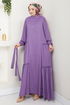 Half Buttoned Up Bürümcük Dress 402DVL897-M Dark Lilac - Thumbnail
