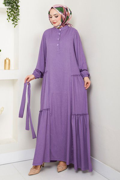 MRV D.V.L. - Half Buttoned Up Bürümcük Dress 402DVL897-M Dark Lilac