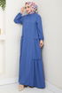 Half Buttoned Up Bürümcük Dress 402DVL897-M Indigo - Thumbnail