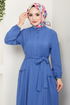 Half Buttoned Up Bürümcük Dress 402DVL897-M Indigo - Thumbnail