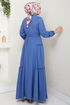 Half Buttoned Up Bürümcük Dress 402DVL897-M Indigo - Thumbnail