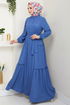 Half Buttoned Up Bürümcük Dress 402DVL897-M Indigo - Thumbnail