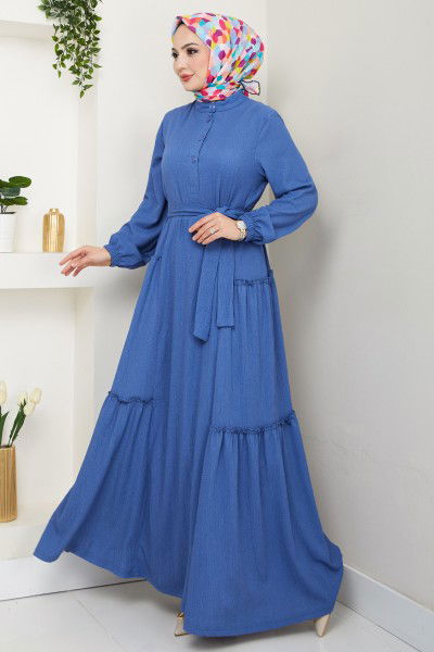 MRV D.V.L. - Half Buttoned Up Bürümcük Dress 402DVL897-M Indigo