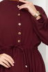 Half Buttoned Up Dress 2350BGS895-M Burgundy - Thumbnail