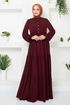 Half Buttoned Up Dress 2350BGS895-M Burgundy - Thumbnail