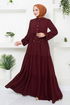 Half Buttoned Up Dress 2350BGS895-M Burgundy - Thumbnail