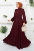 Half Buttoned Up Dress 2350BGS895-M Burgundy - Thumbnail