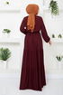 Half Buttoned Up Dress 2350BGS895-M Burgundy - Thumbnail