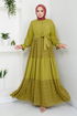 Half Buttoned Up Hijab Dress 2448HBS932-M Oil Green - Thumbnail