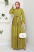 Half Buttoned Up Hijab Dress 2448HBS932-M Oil Green - Thumbnail