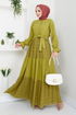 Half Buttoned Up Hijab Dress 2448HBS932-M Oil Green - Thumbnail