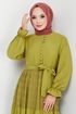 Half Buttoned Up Hijab Dress 2448HBS932-M Oil Green - Thumbnail