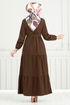 Half Buttoned Up Tericotone Dress 400ART1044-M Coffee - Thumbnail