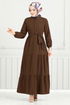 Half Buttoned Up Tericotone Dress 400ART1044-M Coffee - Thumbnail
