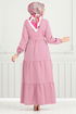 Half Buttoned Up Tericotone Dress 400ART1044-M Rose Kurusu - Thumbnail