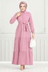 Half Buttoned Up Tericotone Dress 400ART1044-M Rose Kurusu - Thumbnail