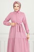 Half Buttoned Up Tericotone Dress 400ART1044-M Rose Kurusu - Thumbnail