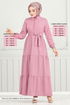Half Buttoned Up Tericotone Dress 400ART1044-M Rose Kurusu - Thumbnail