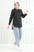 Half Buttoned Up Tunic 402EVO1065-M Black - Thumbnail