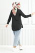 Half Buttoned Up Tunic 402EVO1065-M Black - Thumbnail