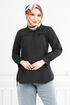 Half Buttoned Up Tunic 402EVO1065-M Black - Thumbnail