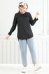 Half Buttoned Up Tunic 402EVO1065-M Black - Thumbnail
