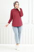 Half Buttoned Up Tunic 402EVO1065-M Burgundy - Thumbnail
