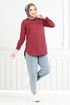 Half Buttoned Up Tunic 402EVO1065-M Burgundy - Thumbnail