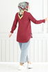 Half Buttoned Up Tunic 402EVO1065-M Burgundy - Thumbnail