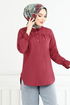 Half Buttoned Up Tunic 402EVO1065-M Burgundy - Thumbnail