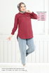 Half Buttoned Up Tunic 402EVO1065-M Burgundy - Thumbnail