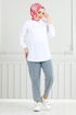 Half Buttoned Up Tunic 402EVO1065-M Ecru - Thumbnail