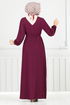 Half Zippered Karin Dress 2523HBS932-M Burgundy - Thumbnail