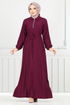 Half Zippered Karin Dress 2523HBS932-M Burgundy - Thumbnail