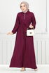 Half Zippered Karin Dress 2523HBS932-M Burgundy - Thumbnail