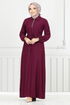 Half Zippered Karin Dress 2523HBS932-M Burgundy - Thumbnail