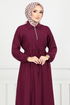 Half Zippered Karin Dress 2523HBS932-M Burgundy - Thumbnail