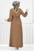 Half Zippered Karin Dress 2523HBS932-M Coffee - Thumbnail