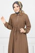 Half Zippered Karin Dress 2523HBS932-M Coffee - Thumbnail