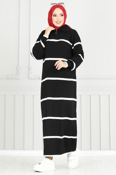 MRV K.L.N. - Half Zippered Knitwear Dress 6013KLN1035-M Black