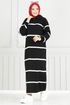 Half Zippered Knitwear Dress 6013KLN1035-M Black - Thumbnail